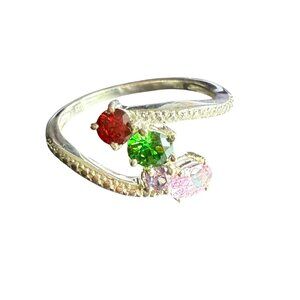 Sterling Silver Multicolor Simulated Gemstone Ring 10